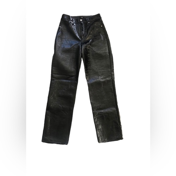 Express Faux Patent Leather Super High Rise Pants Sz. 4R Modern Straight Black - Picture 1 of 10